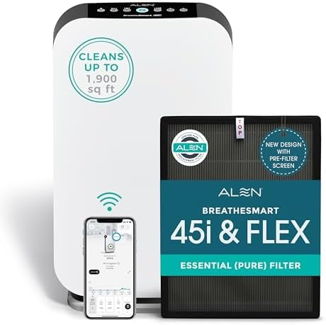 Alen Air Purifier BreatheSmart 45i HEPA with Odor Filter for Large Rooms up to 1900 Sq  Ft    Perfect for Bedrooms & Home Offices   Captures Dust   White