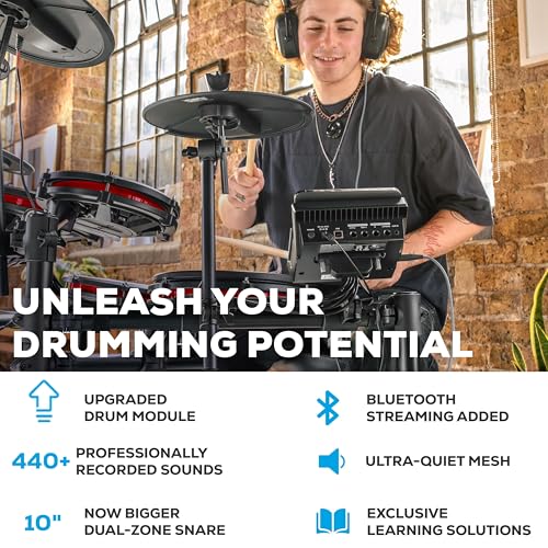 Alesis Nitro Max Kit Electric Drum Set with Quiet Mesh Pads  10 Dual Zone Snare  Bluetooth  440  Authentic Sounds  Drumeo  USB MIDI  Kick Pedal