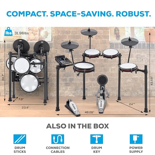 Alesis Nitro Max Kit Electric Drum Set with Quiet Mesh Pads 10 Dual Zone Snare Bluetooth 440 Authentic Sounds Drumeo USB MIDI Kick Pedal