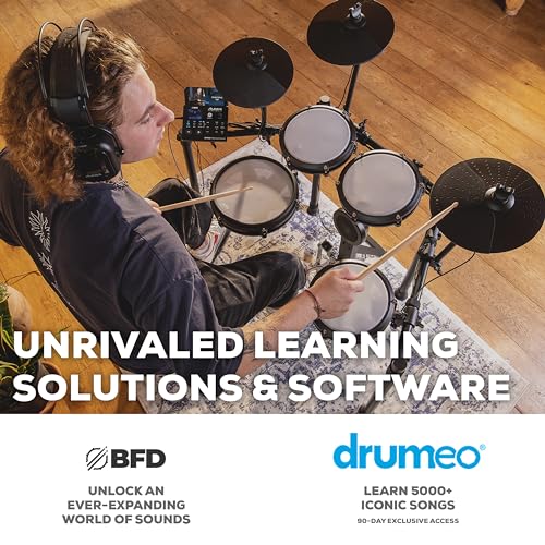 Alesis Nitro Max Kit - Juego de batería eléctrica con almohadillas de malla silenciosas, caja de doble zona de 10 pulgadas, Bluetooth, más de 440 sonidos auténticos, Drumeo, USB MIDI, pedal de patada