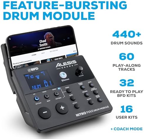 Alesis Nitro Max Kit 10 Piece Electric Drum Set with Quiet Mesh Pads  10 Dual Zone Snare  Bluetooth  440  Sounds  Drumeo  USB MIDI  Kick Pedal