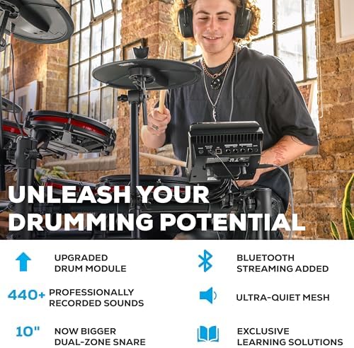 Alesis Nitro Max Kit Compact Electric Drum Kit with Quiet Mesh Pads  10 Dual Zone Snare  Bluetooth  440  BFD Sounds  Drumeo  USB MIDI  Kick Pedal