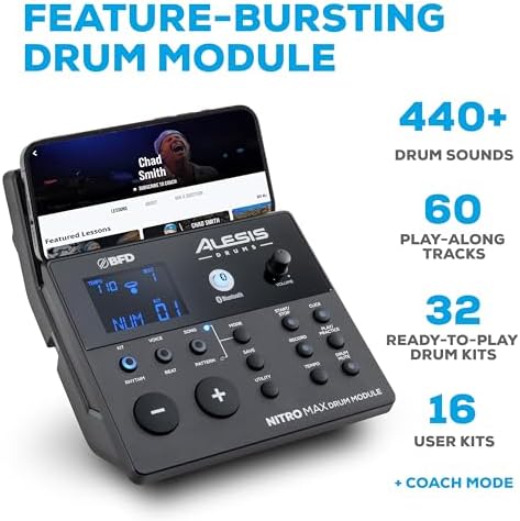 Alesis Nitro Max Kit Compact Electric Drum Kit with Quiet Mesh Pads  10 Dual Zone Snare  Bluetooth  440  BFD Sounds  Drumeo  USB MIDI  Kick Pedal