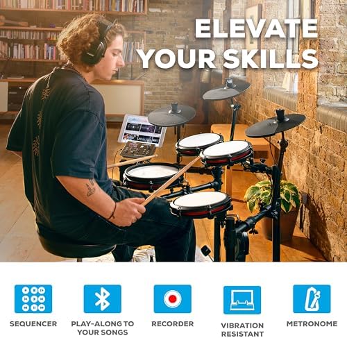Alesis Nitro Max Kit Compact Electric Drum Kit with Quiet Mesh Pads  10 Dual Zone Snare  Bluetooth  440  BFD Sounds  Drumeo  USB MIDI  Kick Pedal