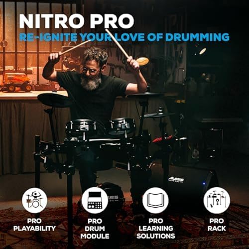 Alesis Nitro Pro Electric Drum Set with Dual Zone Quiet Mesh Pads  500  Authentic BFD Sounds  Bluetooth  Drumeo  USB MIDI  Double Kick Compatible