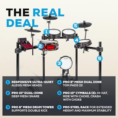 Alesis Nitro Pro Electric Drum Set with Dual Zone Quiet Mesh Pads  500  Authentic BFD Sounds  Bluetooth  Drumeo  USB MIDI  Double Kick Compatible