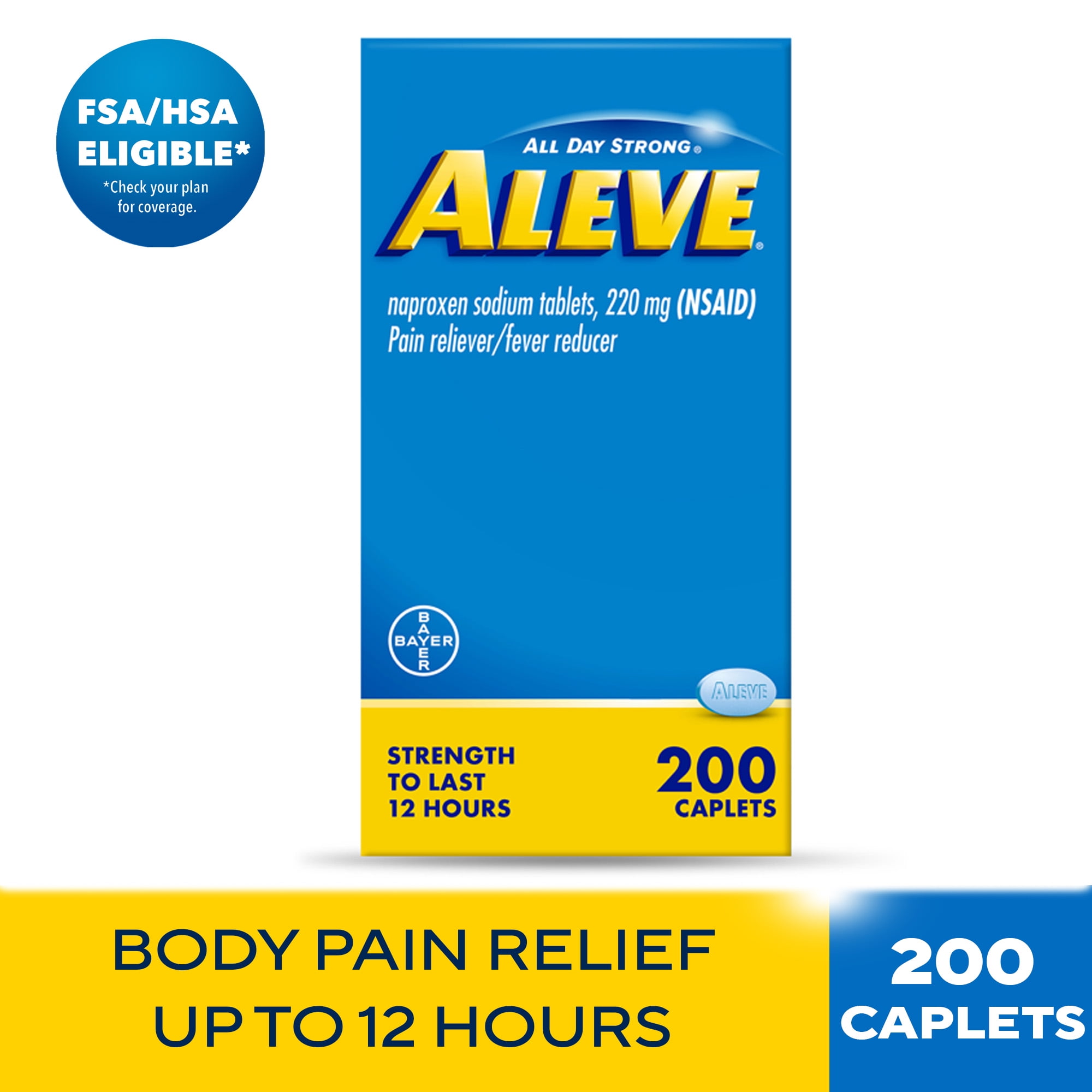 Aleve Pain Reliever & Fever Reducer Naproxen Sodium Caplets  Body Pain Relief  200 Count