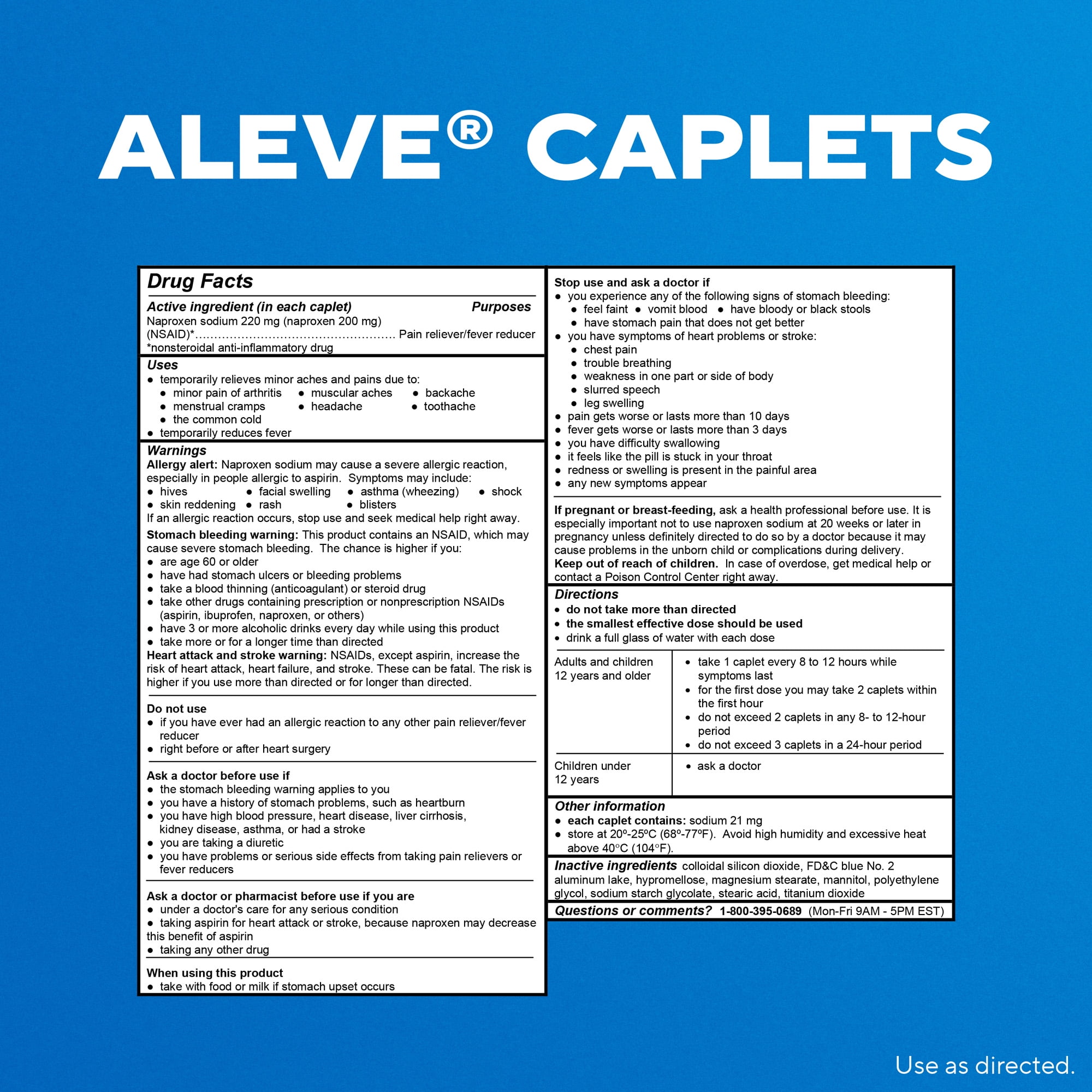 Aleve Pain Reliever & Fever Reducer Naproxen Sodium Caplets  Body Pain Relief  200 Count