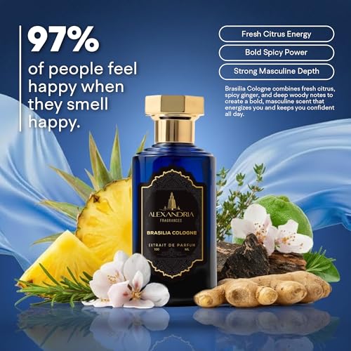 Alexandria Fragrances Brasilia Cologne Perfume   Premium Unisex Eau de Parfum with Oranges & Birch Tar Notes   Luxury Fragrance with Ginger  Pink Pepper   Men Cologne for Every Occasion   100ml