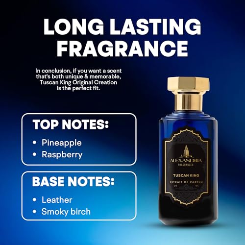 Alexandria Fragrances Tuscan King Perfume   Long Lasting Eau de Parfum for Men & Women   Mens Cologne with Raspberry  Leather  Pineapple & Smoky Birch   Luxury Fragrance Inspired by Elegance   30ml