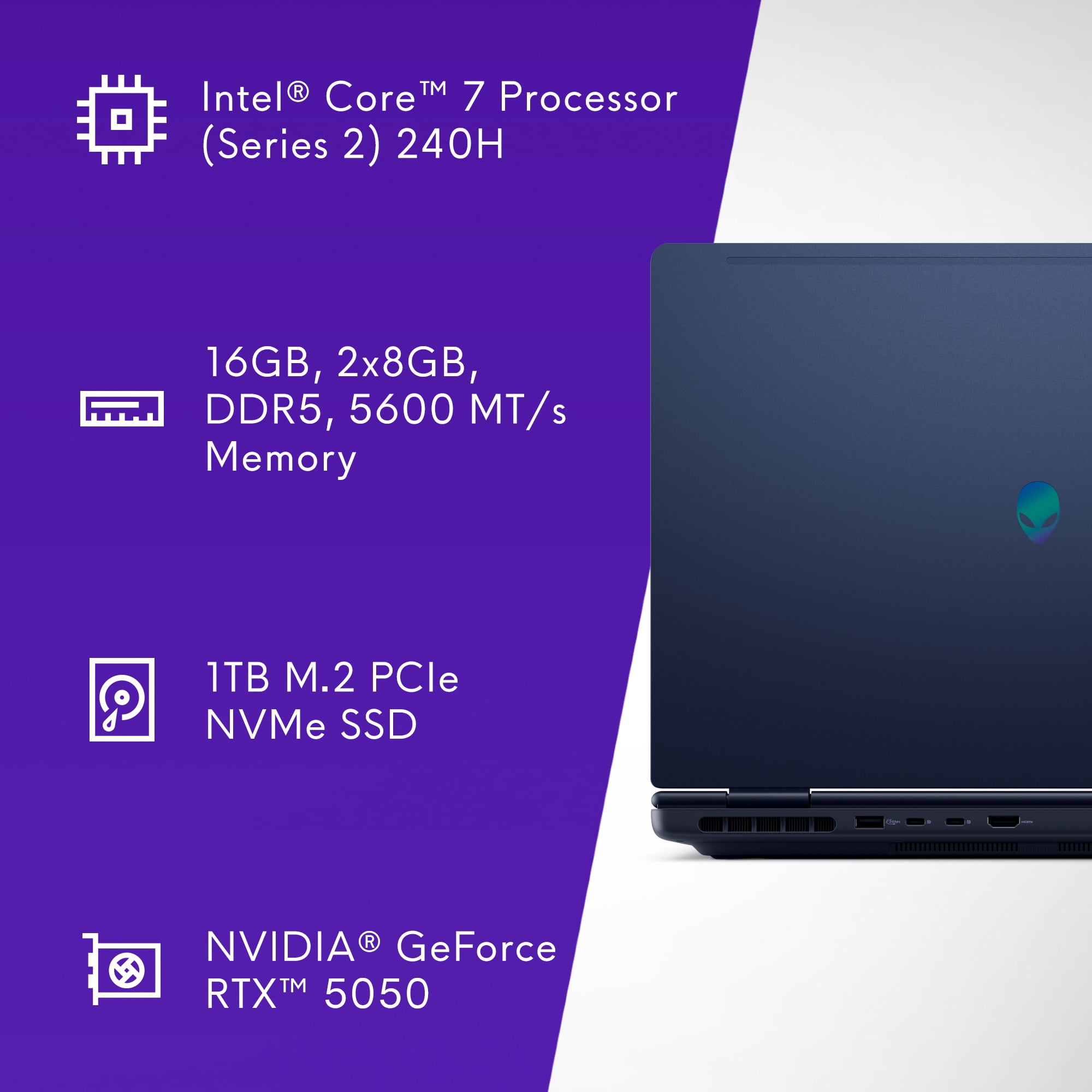 Alienware 16" Aurora Gaming Laptop Intel Core 7 240H  16GB RAM  1TB SSD  NVIDIA GeForce RTX 5050