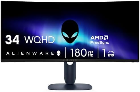 Monitor gaming curvo Alienware de 34 pulgadas – AW3425DWM - Pantalla WQHD de 34 pulgadas 180Hz 1ms, 1500R, AMD FreeSync Premium, VESA AdaptiveSync.