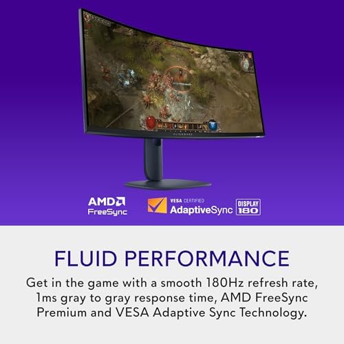Monitor gaming curvo Alienware de 34 pulgadas – AW3425DWM - Pantalla WQHD de 34 pulgadas 180Hz 1ms, 1500R, AMD FreeSync Premium, VESA AdaptiveSync.