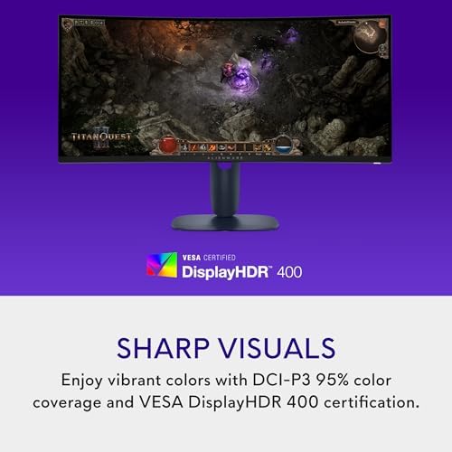 Monitor gaming curvo Alienware de 34 pulgadas – AW3425DWM - Pantalla WQHD de 34 pulgadas 180Hz 1ms, 1500R, AMD FreeSync Premium, VESA AdaptiveSync.
