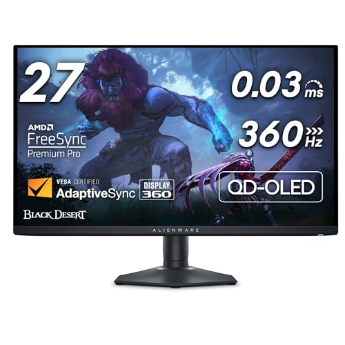 Alienware AW2725DF OLED Gaming Monitor   26 7 inch Quantom Dot WQHD  2560x1440  360Hz 0 03Ms Display  AMD FreeSync Premium Pro  HDMI/DP/USB 3 2 Gen1  Height/Tilt/Swivel/Pivot Adjustability   Black