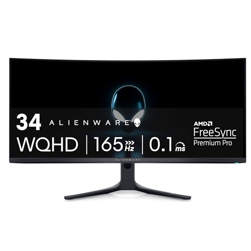Alienware AW3423DWF Curved QD OLED Gaming Monitor   34 inch Quantum Dot OLED 0 1Ms 165Hz 21 9 Curved Display  99 3  DCI P3 Color Gamut  VESA DisplayHDR True Black 400  AMD FreeSync Premium Pro   Black