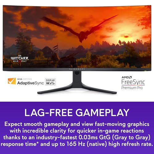 Alienware AW3423DWF Curved QD OLED Gaming Monitor 34 inch Quantum Dot OLED 0 1Ms 165Hz 21 9 Curved Display 99 3 DCI P3 Color Gamut VESA DisplayHDR True Black 400 AMD FreeSync Premium Pro Black