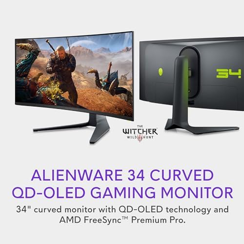 Alienware AW3423DWF Curved QD OLED Gaming Monitor   34 inch Quantum Dot OLED 0 1Ms 165Hz 21 9 Curved Display  99 3  DCI P3 Color Gamut  VESA DisplayHDR True Black 400  AMD FreeSync Premium Pro   Black