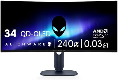 Alienware AW3423DWF Curved QD OLED Gaming Monitor   34 inch Quantum Dot OLED 0 1Ms 165Hz 21 9 Curved Display  99 3  DCI P3 Color Gamut  VESA DisplayHDR True Black 400  AMD FreeSync Premium Pro   Black