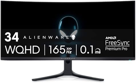 Alienware AW3423DWF - Monitor curvo QD-OLED para juegos, 34 pulgadas, Quantum Dot OLED 0.1Ms 165Hz 21:9, pantalla curvada, 99.3% DCI-P3, VESA DisplayHDR True Black 400, AMD FreeSync Premium Pro, color