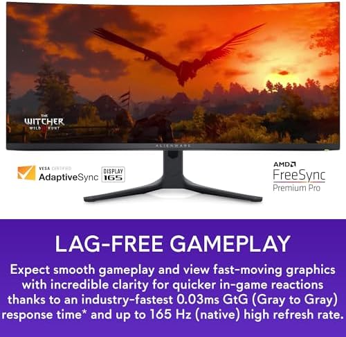 Alienware AW3423DWF Curved QD OLED Gaming Monitor   34 inch Quantum Dot OLED 0 1Ms 165Hz 21 9 Curved Display  99 3  DCI P3 Color Gamut  VESA DisplayHDR True Black 400  AMD FreeSync Premium Pro   Black