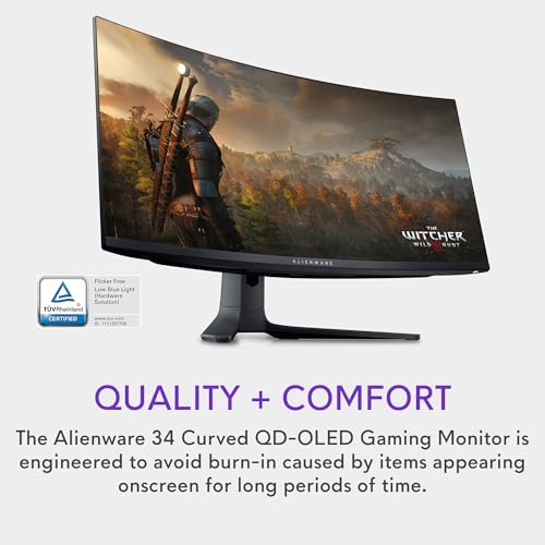 Alienware AW3423DWF Curved QD OLED Gaming Monitor   34 inch Quantum Dot OLED 0 1Ms 165Hz 21 9 Curved Display  99 3  DCI P3 Color Gamut  VESA DisplayHDR True Black 400  AMD FreeSync Premium Pro   Black