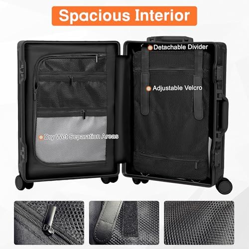 All Aluminum 24 Inch Check In Luggage Hard Shell Suitcases with Spinner Wheels and TSA Lock  Checked Medium Suitcase  Black 