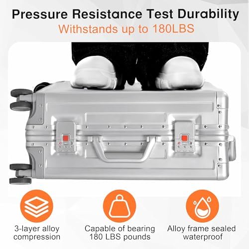 All Aluminum 24 Inch Check In Luggage Hard Shell Suitcases with Spinner Wheels and TSA Lock  Checked Medium Suitcase  Black 