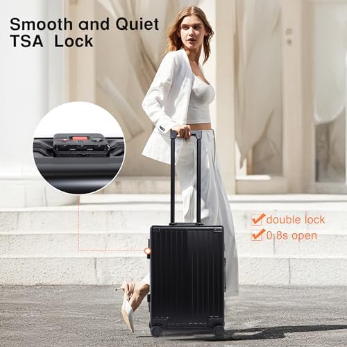 All Aluminum 24 Inch Check In Luggage Hard Shell Suitcases with Spinner Wheels and TSA Lock  Checked Medium Suitcase  Black 