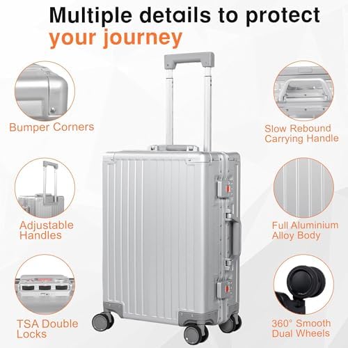 All Aluminum Carry On Luggage 22x14x9 Airline Approved Hard Shell Carry On Luggage  Zipperless Luggage Aluminum Suitcase Luggage  black  20inch 