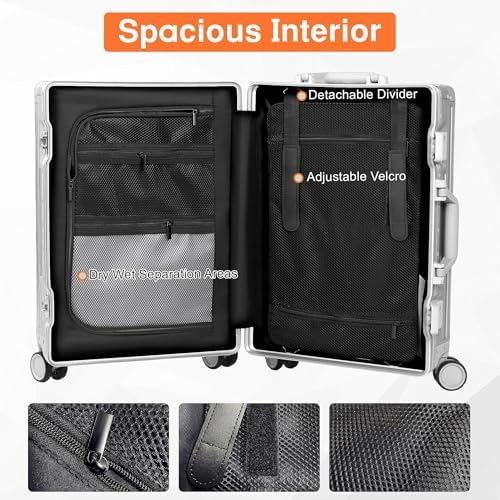 All Aluminum Carry On Luggage 22x14x9 Airline Approved Hard Shell Carry On Luggage  Zipperless Luggage Aluminum Suitcase Luggage  black  20inch 