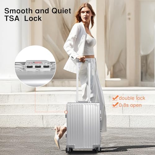 All Aluminum Carry On Luggage 22x14x9 Airline Approved Hard Shell Carry On Luggage  Zipperless Luggage Aluminum Suitcase Luggage  black  20inch 