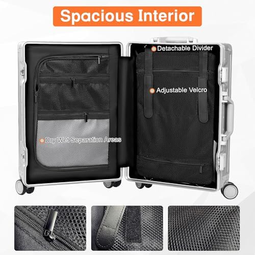 All Aluminum Carry On Luggage 22x14x9 Airline Approved Hard Shell Carry On Luggage  Zipperless Luggage Aluminum Suitcase Luggage  black  20inch 