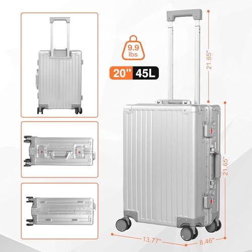 All Aluminum Carry On Luggage 22x14x9 Airline Approved Hard Shell Carry On Luggage  Zipperless Luggage Aluminum Suitcase Luggage  black  20inch 