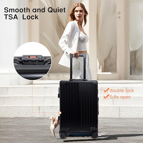 All Aluminum Carry On Luggage 22x14x9 Airline Approved Hard Shell Carry On Luggage  Zipperless Luggage Aluminum Suitcase Luggage  black  20inch 