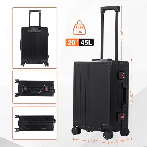 All Aluminum Carry On Luggage 22x14x9 Airline Approved Hard Shell Carry On Luggage  Zipperless Luggage Aluminum Suitcase Luggage  black  20inch 
