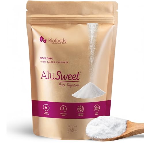 Alusweet 3 LBS of 100  Pure Tagatose Calorie Free Sweetener Bag  NON GMO  340 Servings  Sugar Substitute with 6 Calories & low Carbs  Keto Certified  Great for Coffee  Tea & Baking 48 Ounces