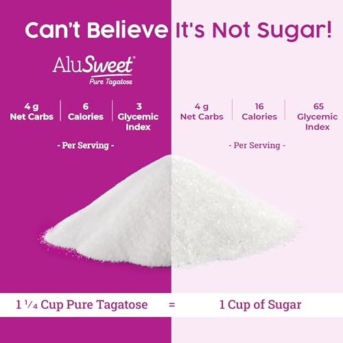 Alusweet 3 LBS of 100  Pure Tagatose Calorie Free Sweetener Bag  NON GMO  340 Servings  Sugar Substitute with 6 Calories & low Carbs  Keto Certified  Great for Coffee  Tea & Baking 48 Ounces