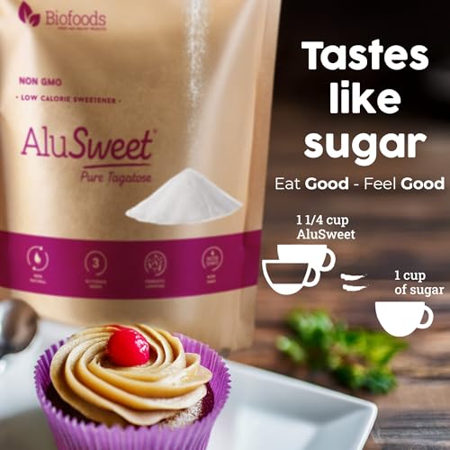 Alusweet 3 LBS of 100  Pure Tagatose Calorie Free Sweetener Bag  NON GMO  340 Servings  Sugar Substitute with 6 Calories & low Carbs  Keto Certified  Great for Coffee  Tea & Baking 48 Ounces