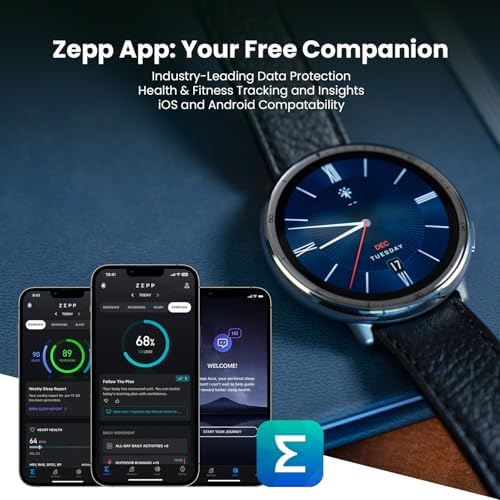 Amazfit Active 2 Premium Smart Watch Fitness Tracker  Round  for Android & iPhone  10 Day Battery  Water Resistant  GPS Maps  Heart & Sleep Monitor  HYROX Mode  Sapphire Glass  Leather   Sport Strap