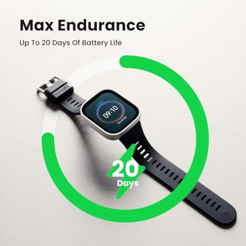 Amazfit Bip Max - Reloj inteligente de 1.969 in, pantalla AMOLED de 2.07 pulgadas, 20 días de batería, GPS, almacenamiento de 4 GB, mapas sin conexión, rastreador de fitness, entrenamiento híbrido