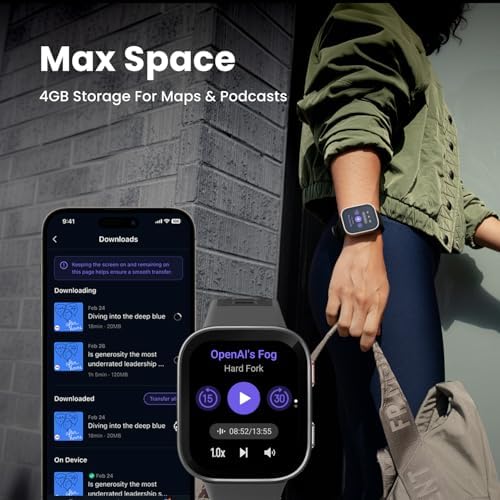 Amazfit Bip Max - Reloj inteligente de 1.969 in, pantalla AMOLED de 2.07 pulgadas, 20 días de batería, GPS, almacenamiento de 4 GB, mapas sin conexión, rastreador de fitness, entrenamiento híbrido