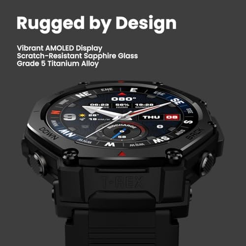 Amazfit T Rex 3 Pro Outdoor Smart Watch 48mm Sapphire AMOLED Display  Ti Bezel  Dual Band GPS  Offline Maps  25 Days Battery  Built in Flashlight  10 ATM  180  Sports Mode for Android & iPhone  Black