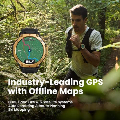 Amazfit T Rex 3 Pro Outdoor Smart Watch 48mm Sapphire AMOLED Display  Ti Bezel  Dual Band GPS  Offline Maps  25 Days Battery  Built in Flashlight  10 ATM  180  Sports Mode for Android & iPhone  Black