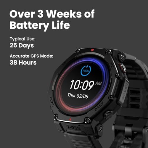 Amazfit T Rex 3 Pro Outdoor Smart Watch 48mm Sapphire AMOLED Display  Ti Bezel  Dual Band GPS  Offline Maps  25 Days Battery  Built in Flashlight  10 ATM  180  Sports Mode for Android & iPhone  Black