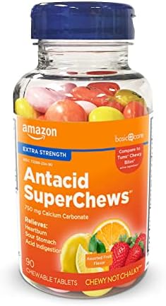 Amazon Basic Care Chewy Bites Chewable Antacid Tablets  Ultra Strength Heartburn Relief  Acid Indigestion  Upset & Sour Stomach  Fast Acting  Assorted Fruit Flavors  90 Count