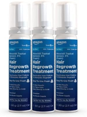 Amazon Basic Care Minoxidil Topical Aerosol  5  Foam Hair Regrowth Treatment for Men  Unscented  3 month Supply  2 11 oz   Pack of 3 