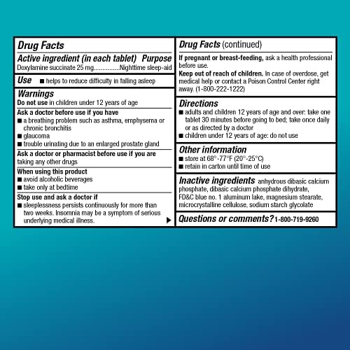 Amazon Basic Care Nighttime Sleep Aid Tablets for Adults  Doxylamine Succinate 25 mg  96 Count  Pack of 2 
