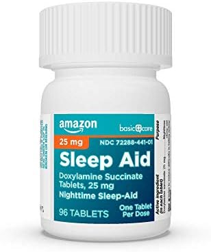 Amazon Basic Care Nighttime Sleep Aid Tablets for Adults  Doxylamine Succinate 25 mg  96 Count  Pack of 2 