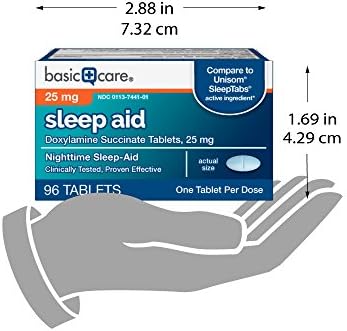 Amazon Basic Care Nighttime Sleep Aid Tablets for Adults  Doxylamine Succinate 25 mg  96 Count  Pack of 2 
